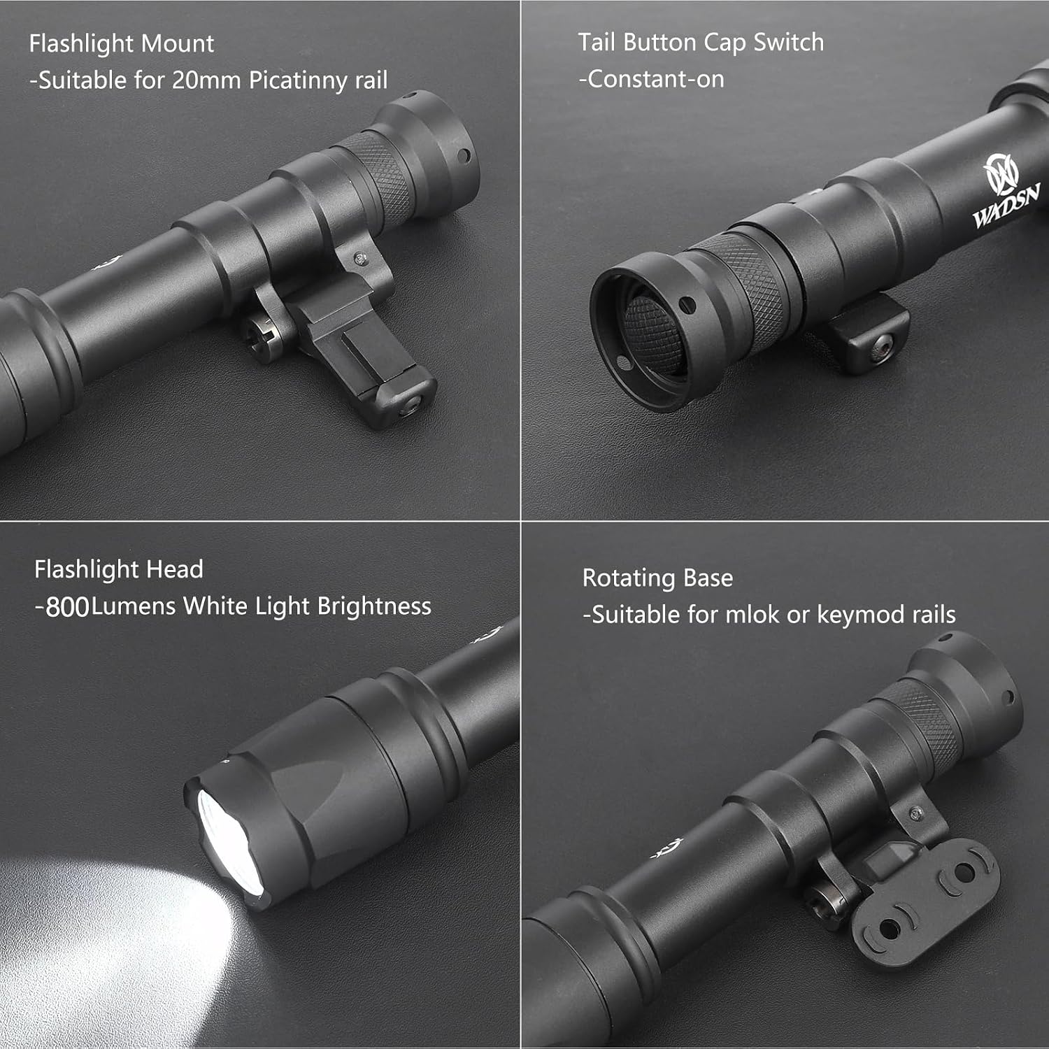 NOBUHIRO NOB#600C 800 Lumens Tactical Flashlight, 2 Rotating Base, 2 Switches