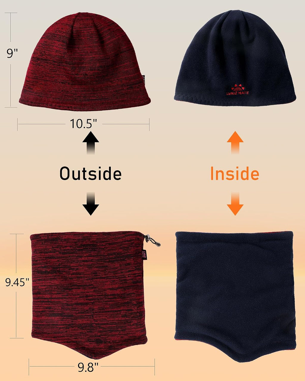 Winter Beanie Hat Scarf Set for Men Women Fleece Lined Warm Windproof Ski