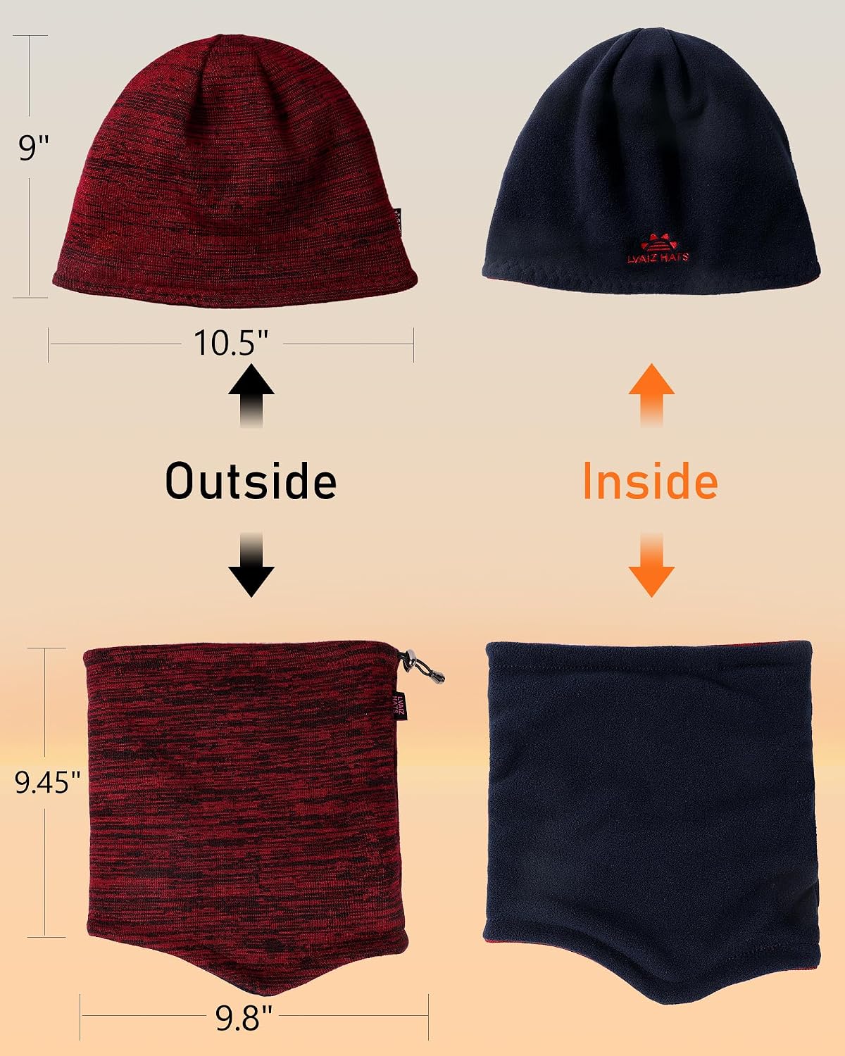 Winter Beanie Hat Scarf Set for Men Women Fleece Lined Warm Windproof Ski