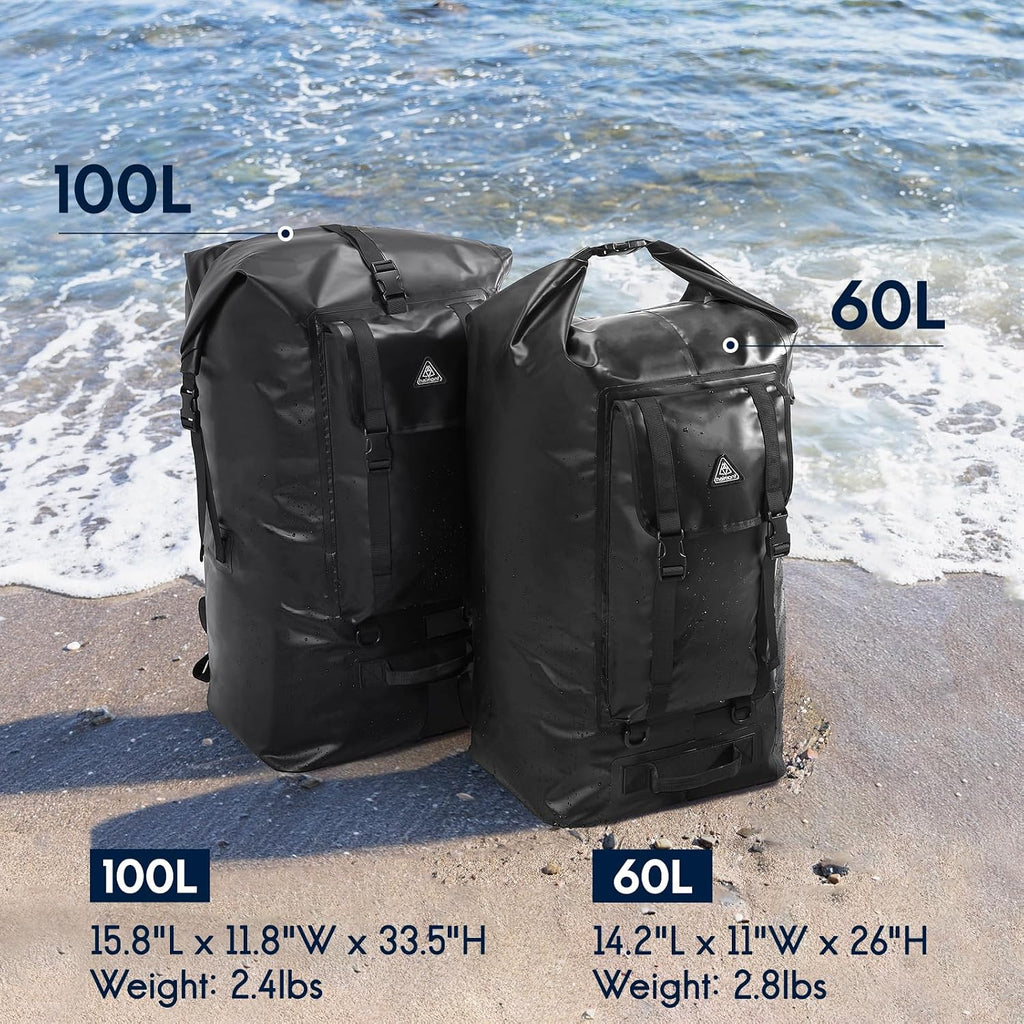 Haimont Large Waterproof Roll Top Dry Backpack 60L, Black