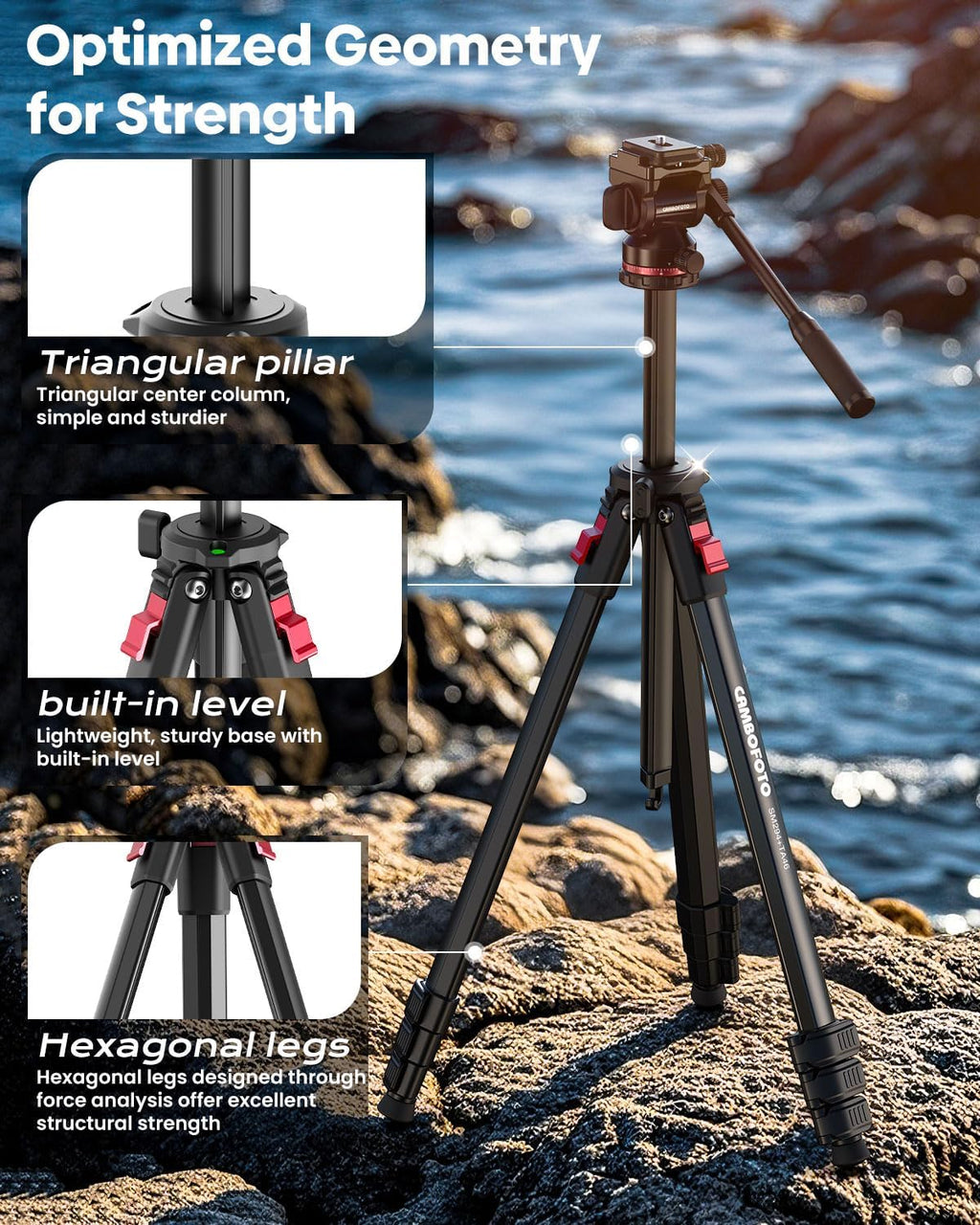 CAMBOFOTO 68" Heavy Duty Tripod, Video Tripod with Fluid Head