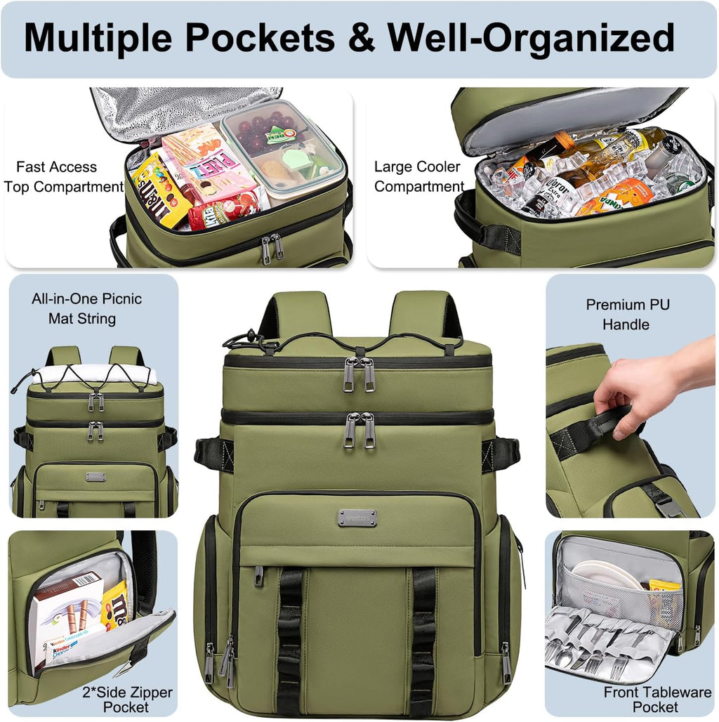 Weitars Insulated Cooler Backpack,Waterproof Soft Cooler Bag 31L/52 Can
