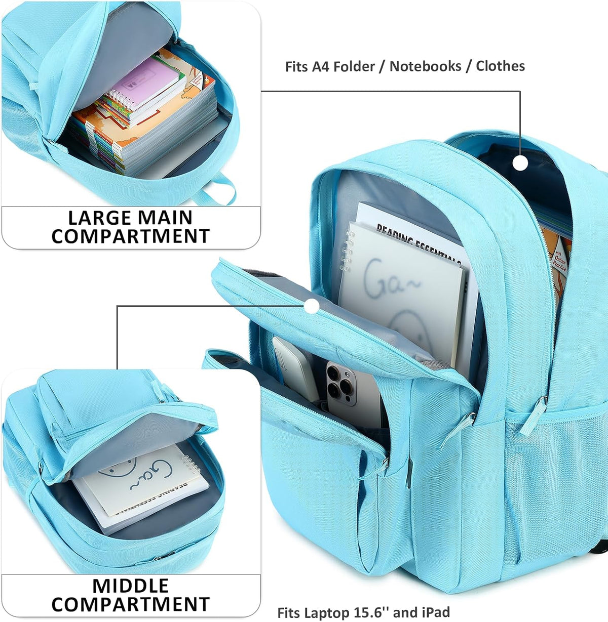 abshoo Classical Basic Womens Travel Backpack For College Men Water Resistant Bookbag (Light Blue)