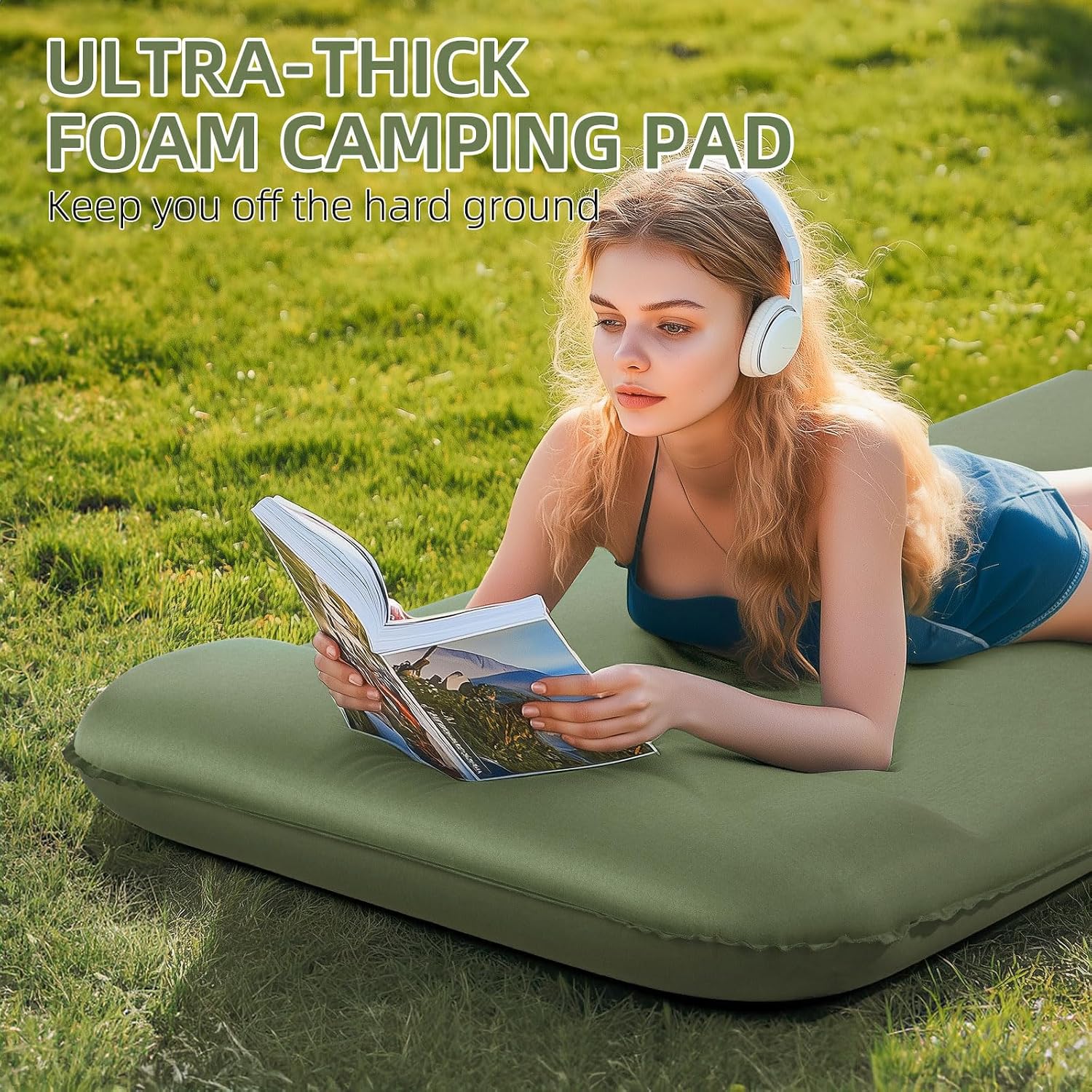 Wevelel Memory Sleeping Pad, 3.1" Ultra-Thick Foam Sleeping Mats for Camping, Easy Inflate&Deflate,9.5 R-Value Insulated Camping Mattress Pad with Pillow, for Car Travel Tent