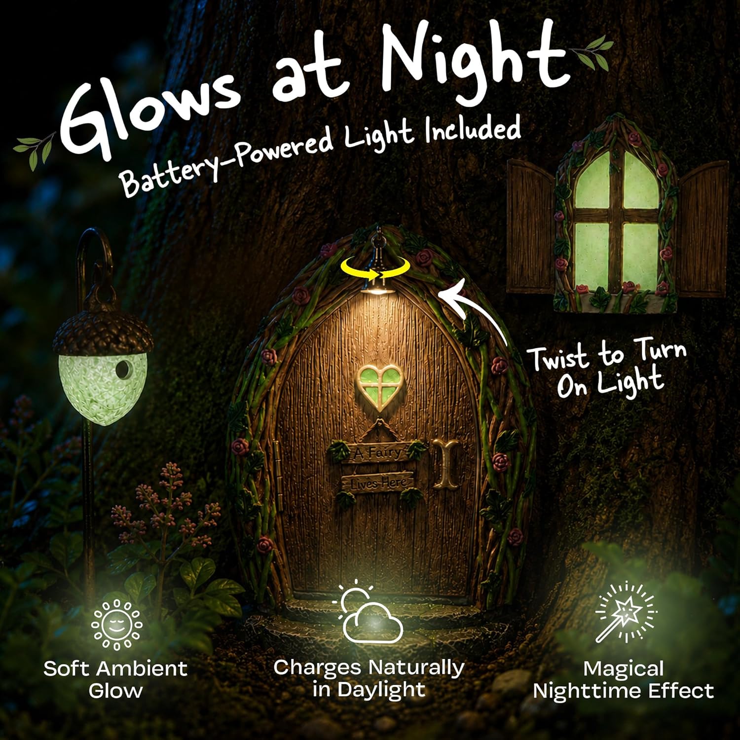 Opening Fairy Door and Window with Light, Fairy Doors for Trees Outdoor, Fairy Door, Fairy House Kit, Fairy Garden Decor, Fairy Doors, Fairy Garden Decor, Fairy Garden Decorations, Garden Fairy