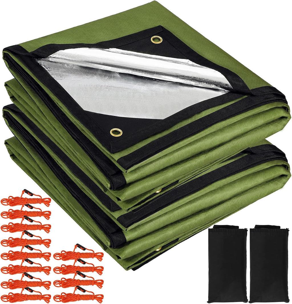 RedSwing Insulated Tarp, Multipurpose Emergency Thermal Tarps, Waterproof All Weather Heavy Duty Heat Reflective Survival Blanket for Camping Hiking, Green