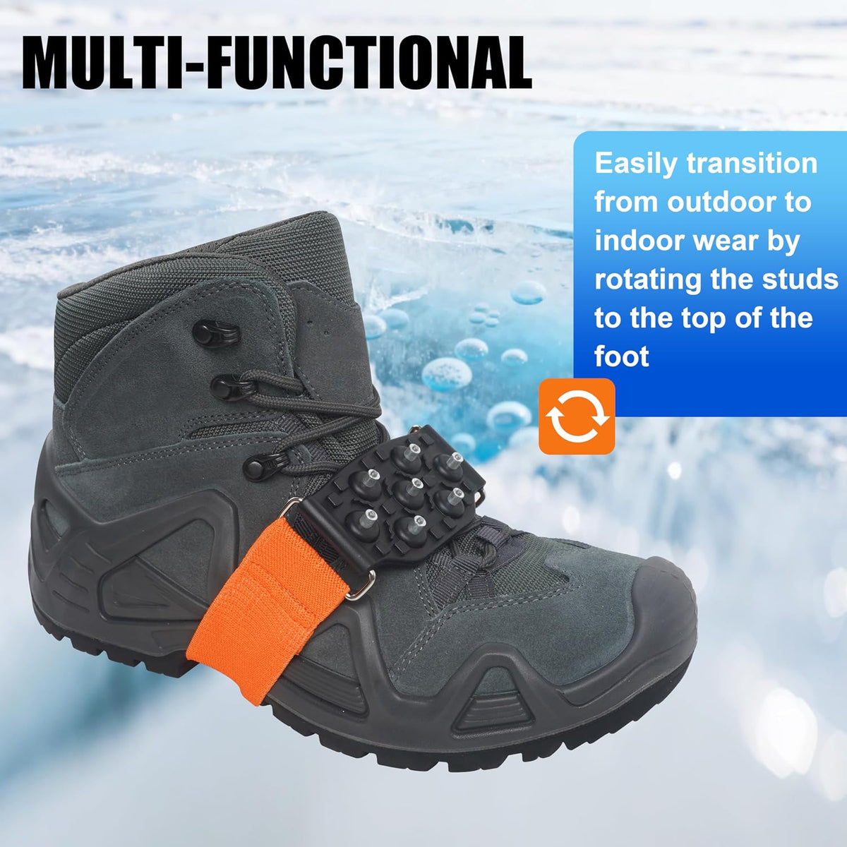 Ice Cleats Mid-Sole Snow Traction Cleats for Walking on Snow and Ice Anti Slip Rotatable Crampons Ice Shoes Grippers 7 Tungsten Studs for Women Men Outdoor/Indoor Jogging Hiking