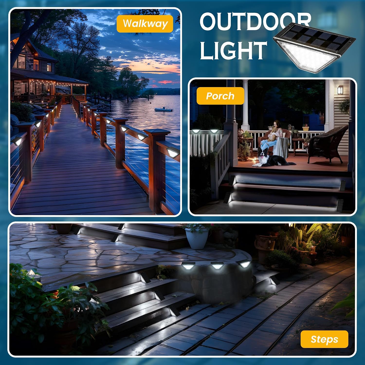 Solar Step Lights, Stair Lights Outdoor Waterproof Decor 6 Pack Cold White
