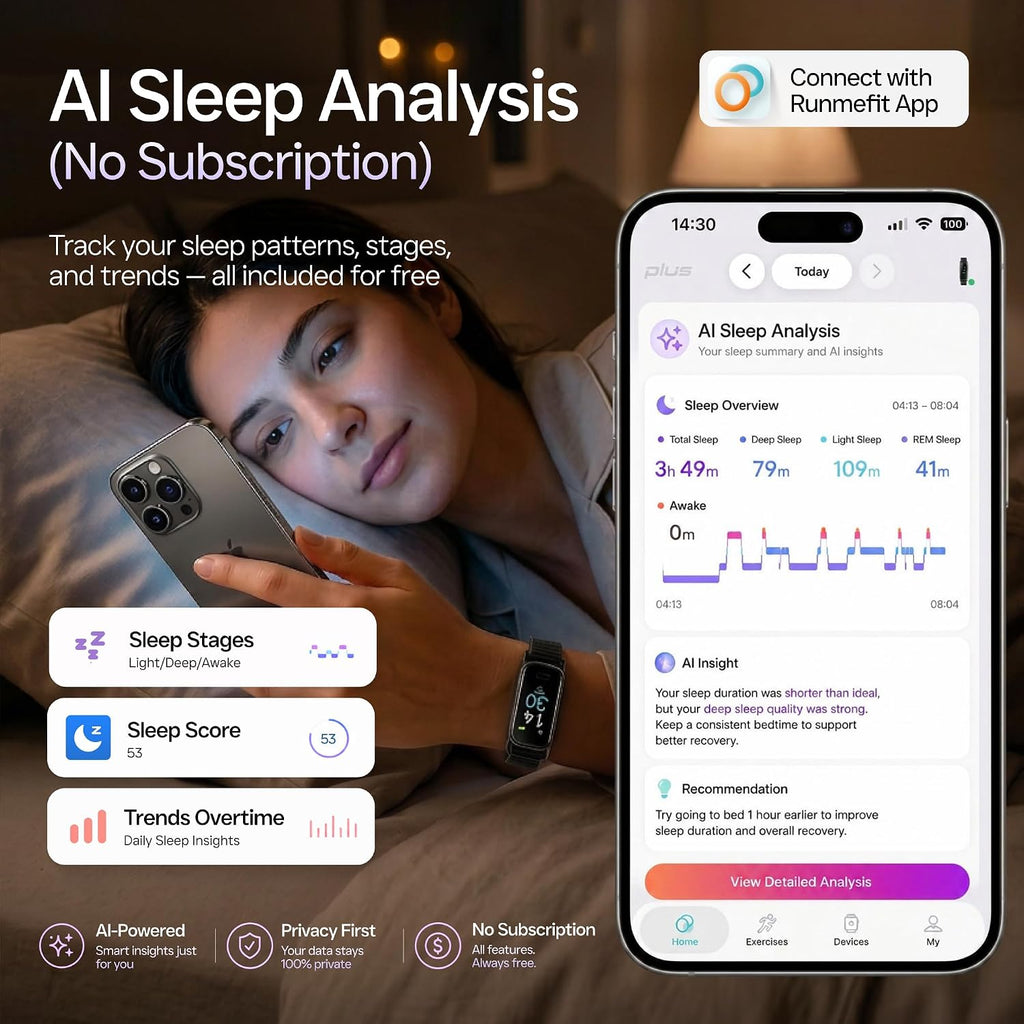 Lightweight Activity & Fitness Tracker with Subscription-Free App Control, AI Sleep Insights, 24/7 Heart Rate & Blood Oxygen Tracking, 16 Sport Modes, Waterproof Smart Watch for Men & Women