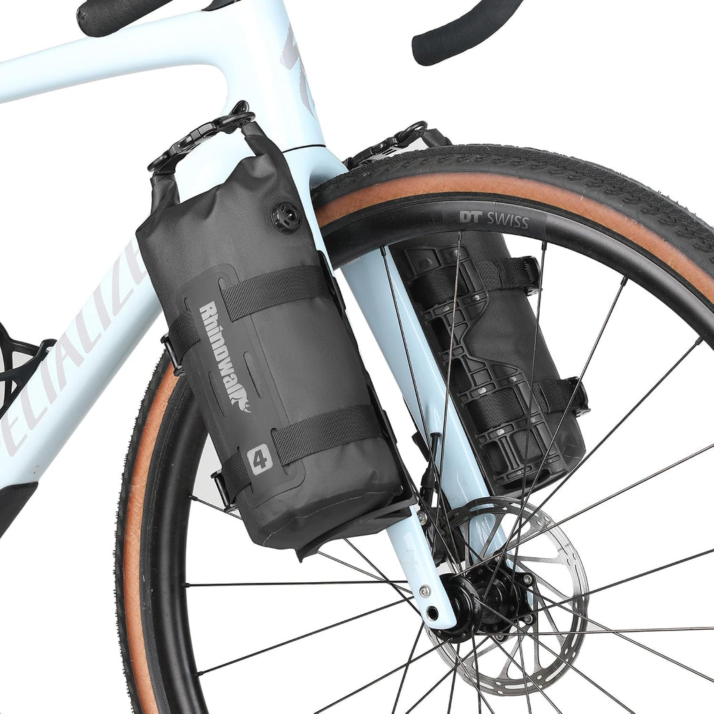Rhinowalk Bike Front Fork Bag Waterproof Bicycle Pannier Bag 4L Rack Pouch for Mountain Bike E-Scooter Long Distance Riding Package Cycling Accessories (Black, 1pc)