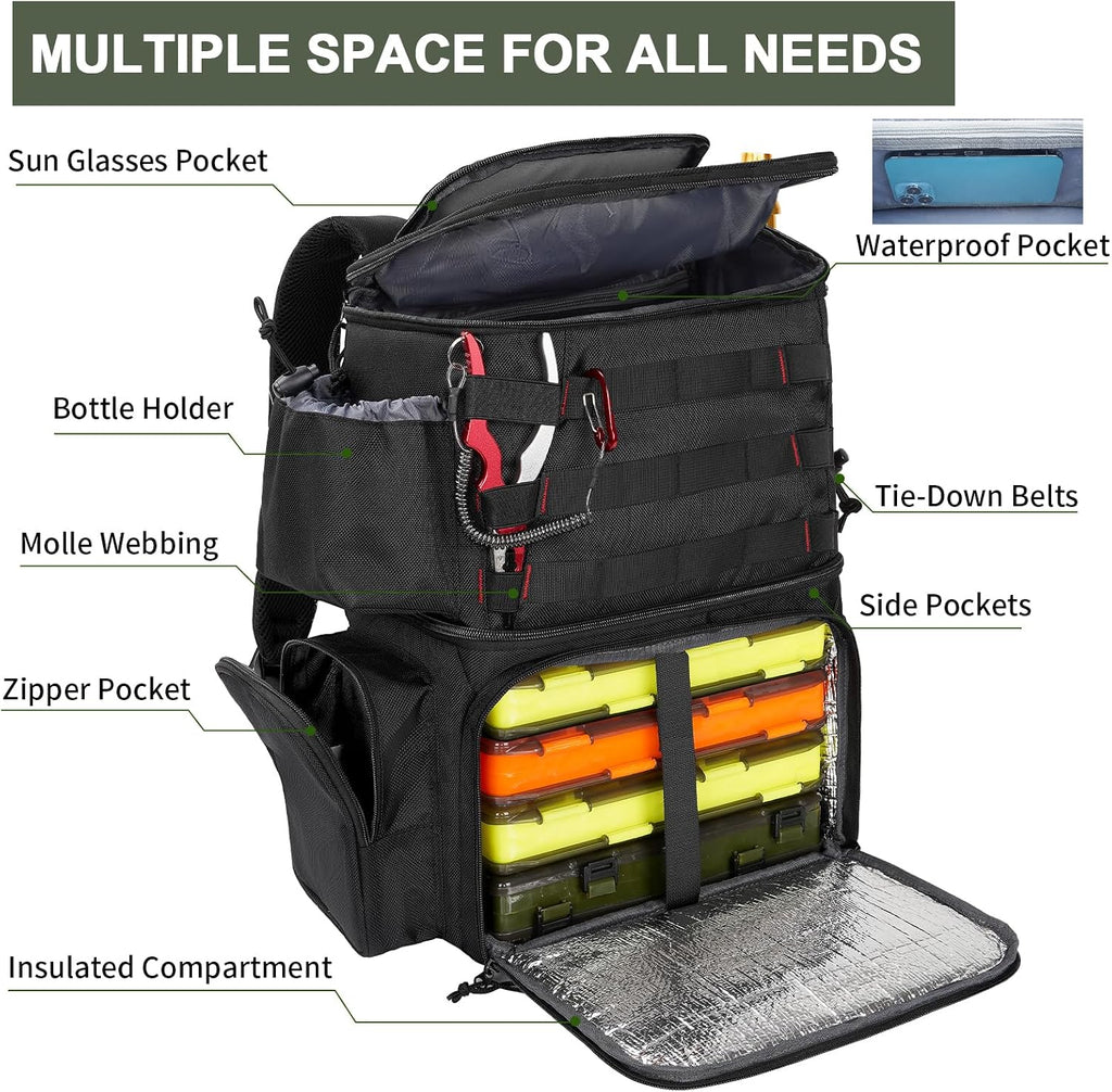 MATEIN Fishing Backpack, Tackle Storage Bag with Rod Holders & Cooler