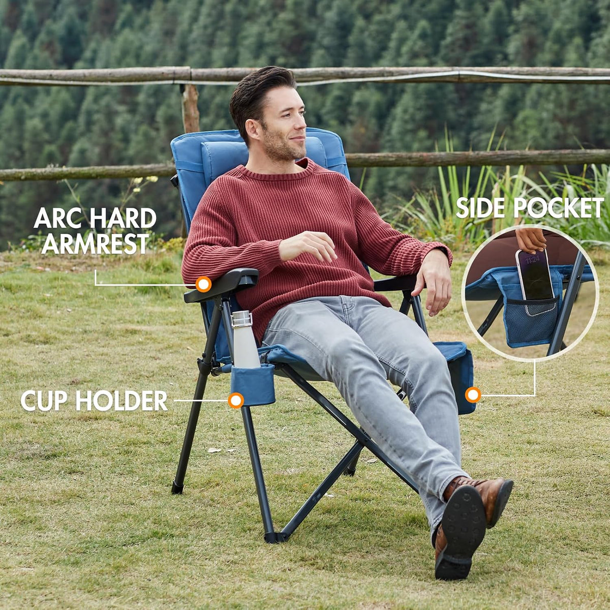 Portal Reclining Camping Chair with Adjustable Back 2 Packs, Blue