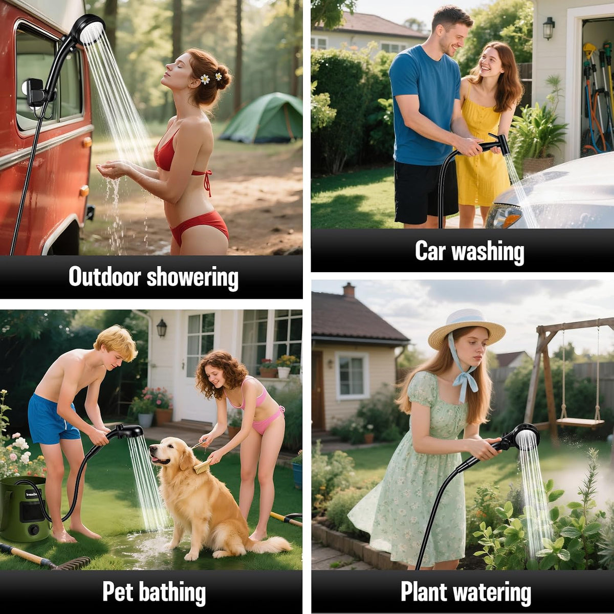 Portable Camping Shower, 6000mah Rechargeable Portable Shower Pump, Large Capacity Foldable Bucket, Filtered Shower Head, Outdoor Shower for Camping, Hiking, RV, Pet Bath, Car Wash, Water Plant