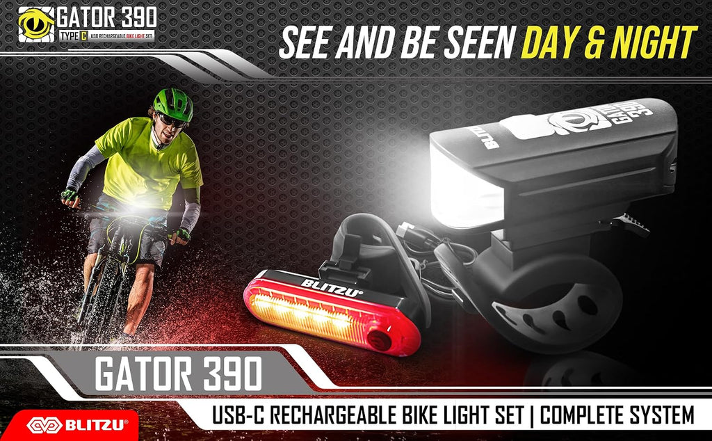 BLITZU Ultra Bright Type-C USB-C Rechargeable Bike Light Set, Bicycle Front Headlight and Back Taillight, Bicycle Accessories for Night Riding, Easy to Install for Men Women Kids Road Mountain Cycling