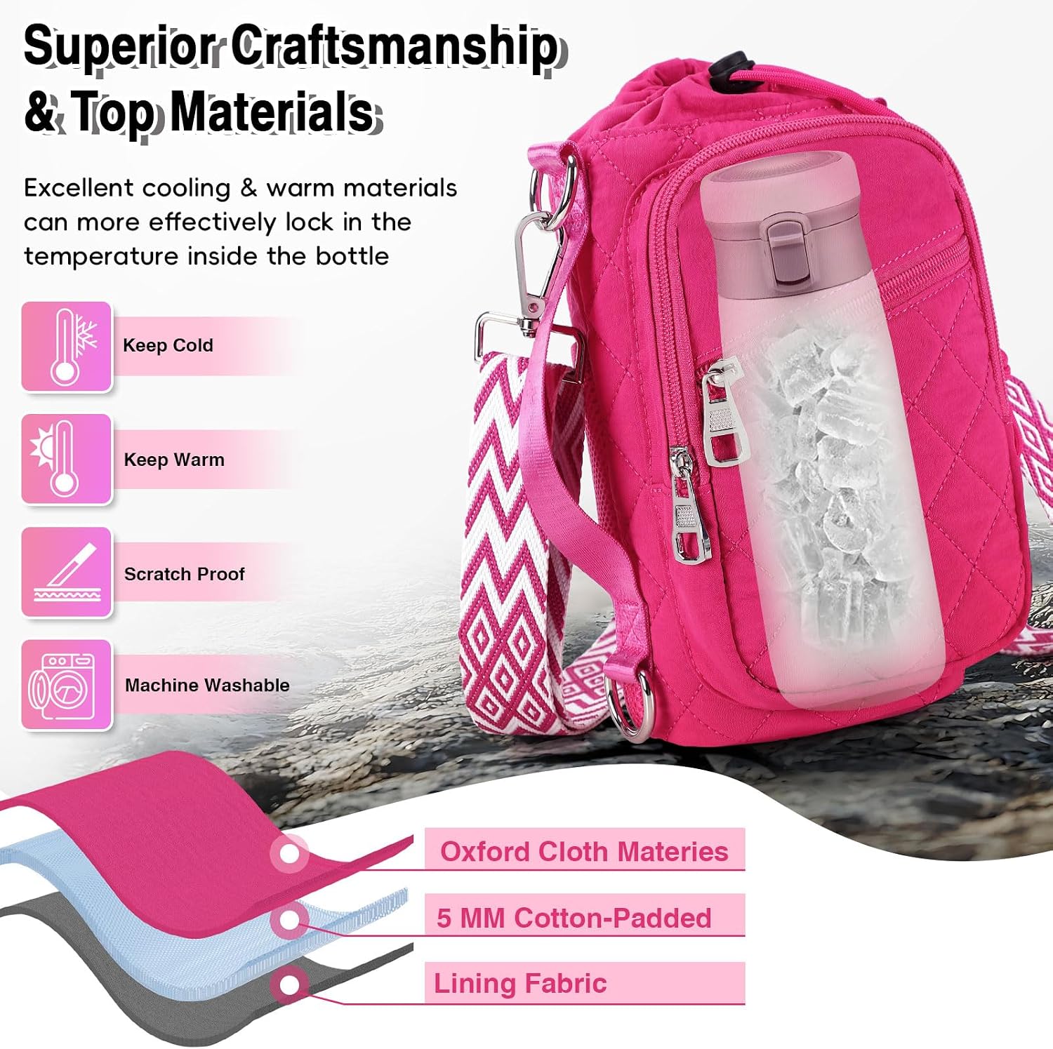 AGLOD Water Bottle Carrier Bag with Strap, Water Bottle Holder Crossbody Bags for Women Men for Walking, Hiking,Cycling