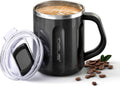 Ideus 16 oz Insulated Coffee Mug with Lid and Handle (Storm Black)
