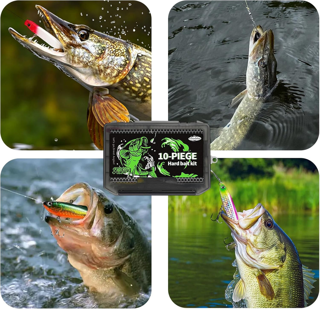 FONMANG Fishing Lures - Tackle Box with Tackle Included, Fishing Kit with VIBs, Frogs, Minnows, Soft Baits, Hooks & Weights Accessories, Freshwater Lure Kit for Bass Walleye Trout