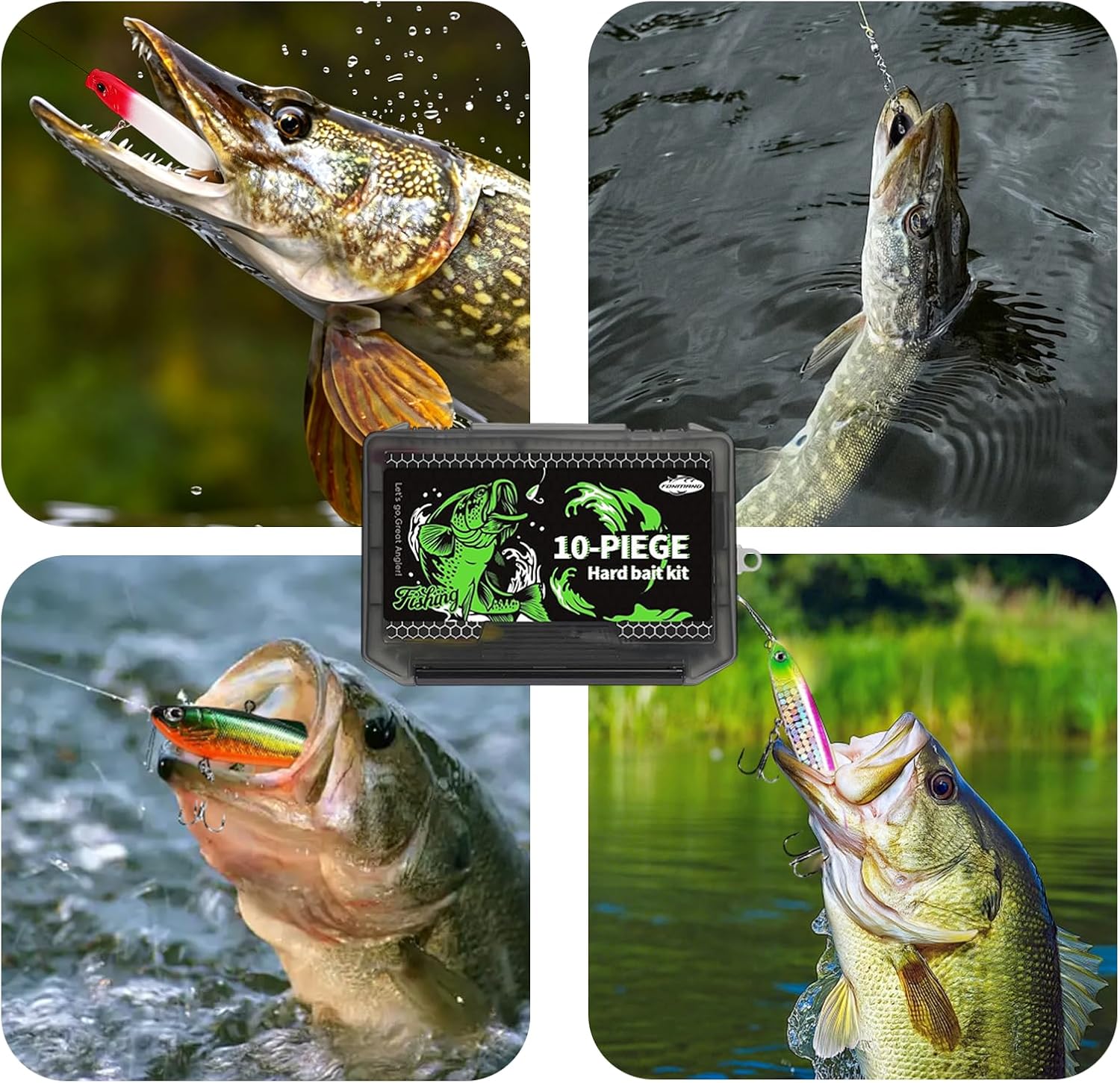 FONMANG Fishing Lures - Tackle Box with Tackle Included, Fishing Kit with VIBs, Frogs, Minnows, Soft Baits, Hooks & Weights Accessories, Freshwater Lure Kit for Bass Walleye Trout