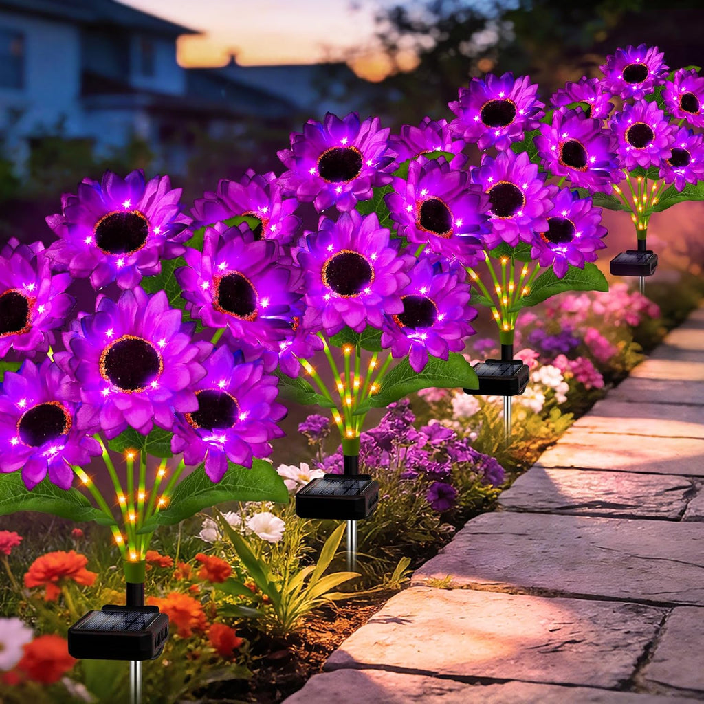 MRHEPHAESTUS Solar Garden Lights Outdoor, 4 Pack Solar Brown Sunflower Lights with 18 Head 3.5 Inch Flowers, Waterproof Flowers Light Fall Decor Auto ON/Off for Garden Yard Patio, Gifts for Mom Women