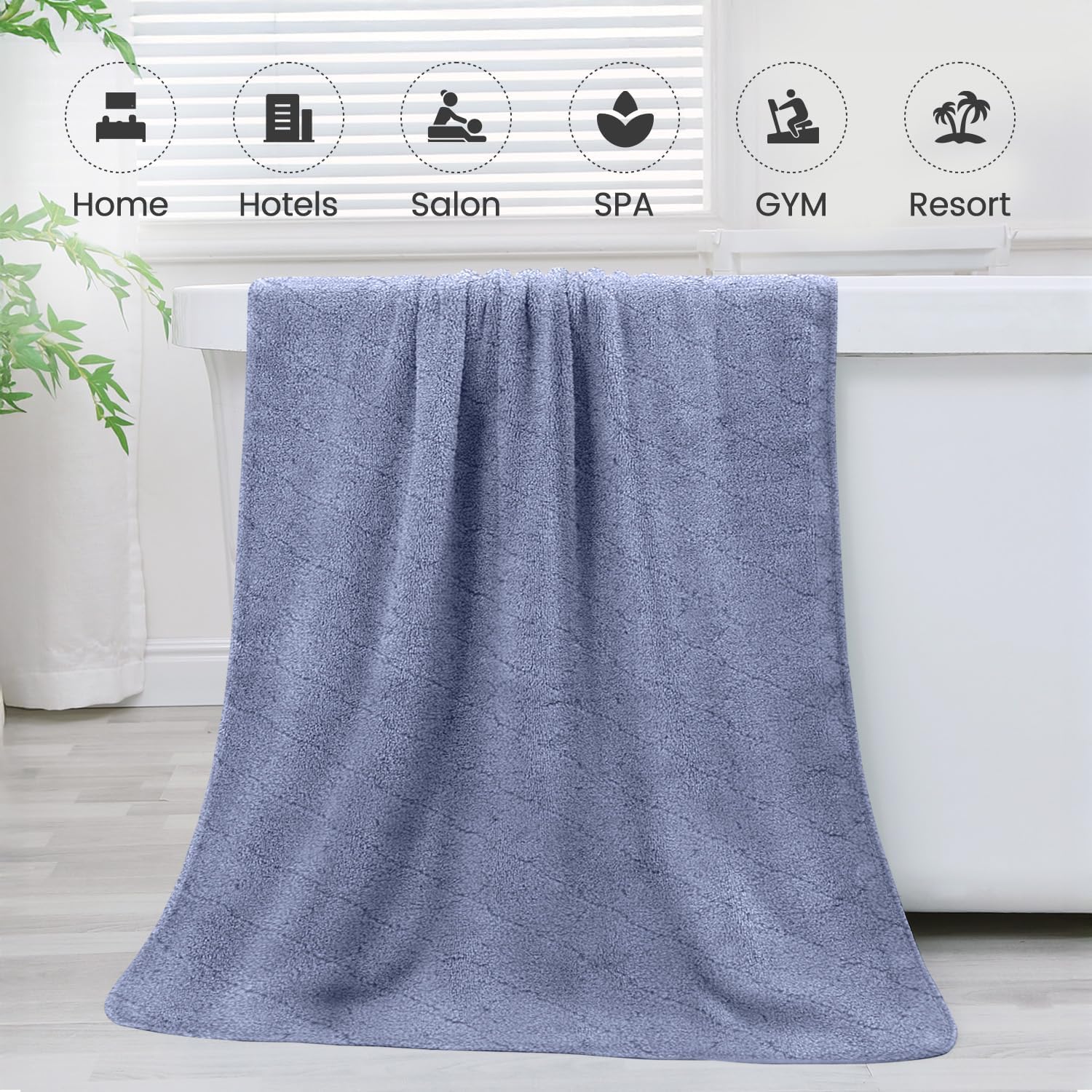 JML Microfiber Bath Towels with Hanging Loop, 2 Pack, 27x55 in, Blue