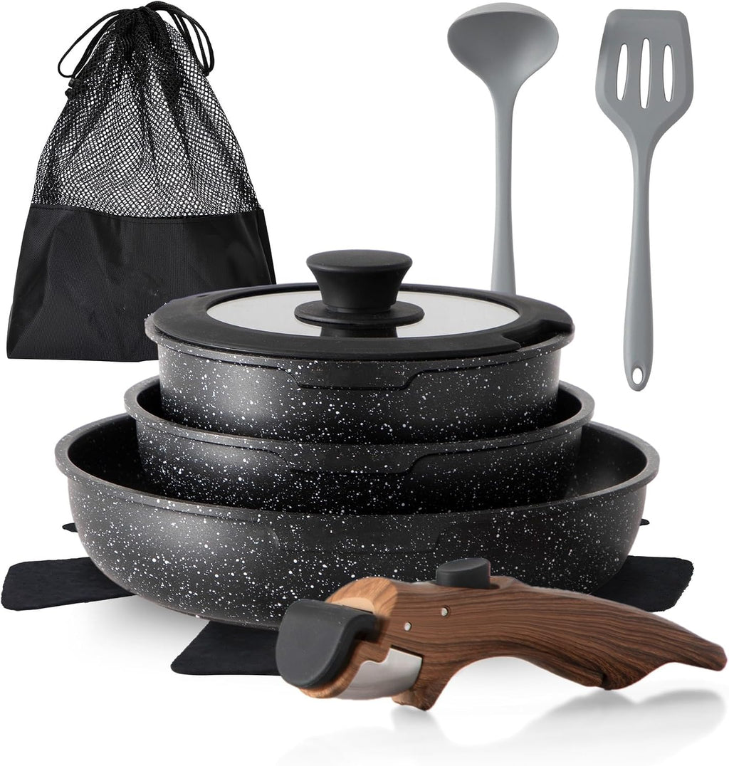 DishDelight Removable Handle Pots and Pans, 10 Piece Cookware Set Non Stick