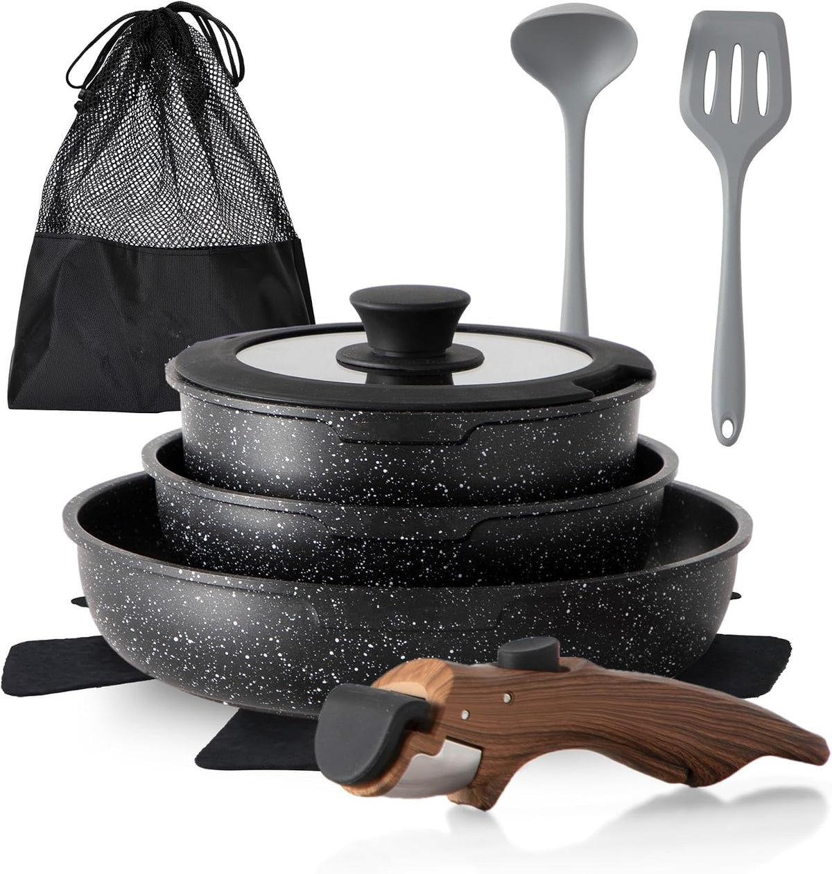 DishDelight Removable Handle Pots and Pans, 10 Piece Cookware Set Non Stick