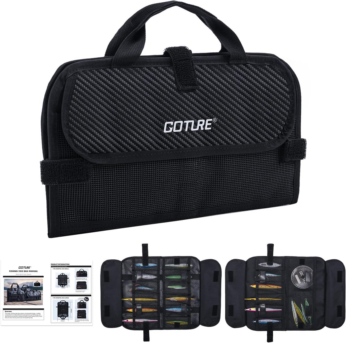 Goture Fishing Jig Bag,20 Mesh Pockets Lure Storage Bag,12.99"x7.09"