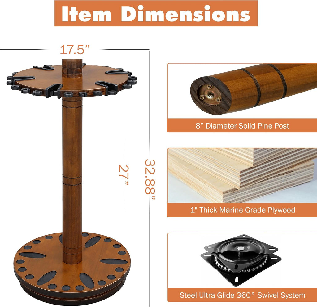 30-Fishing Rod Spinning Wood Storage Rack – Dark Stain