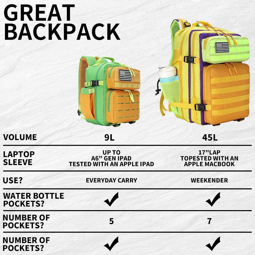 9L Mini Tactical Backpack for Men and Women Tactical Backpack Small for Hiking Small Tactical Bag (Orange&Green)