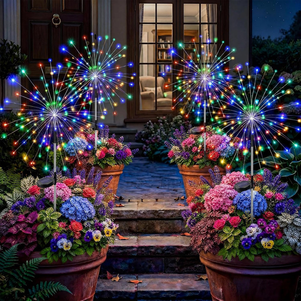 Solar Garden Lights Outdoor 4Pack,Multicolor Solar Firework Lights
