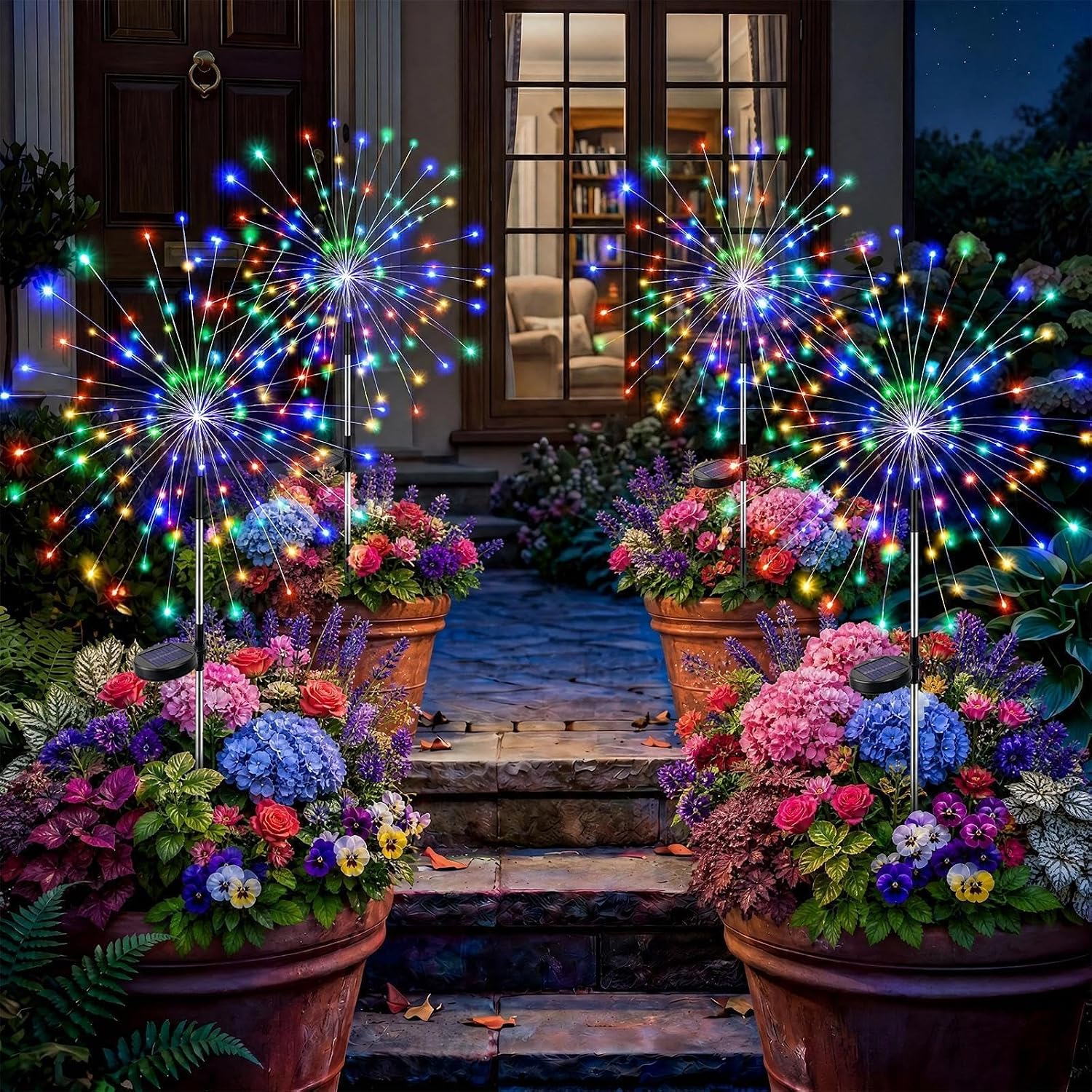 Solar Garden Lights Outdoor 4Pack,Multicolor Solar Firework Lights