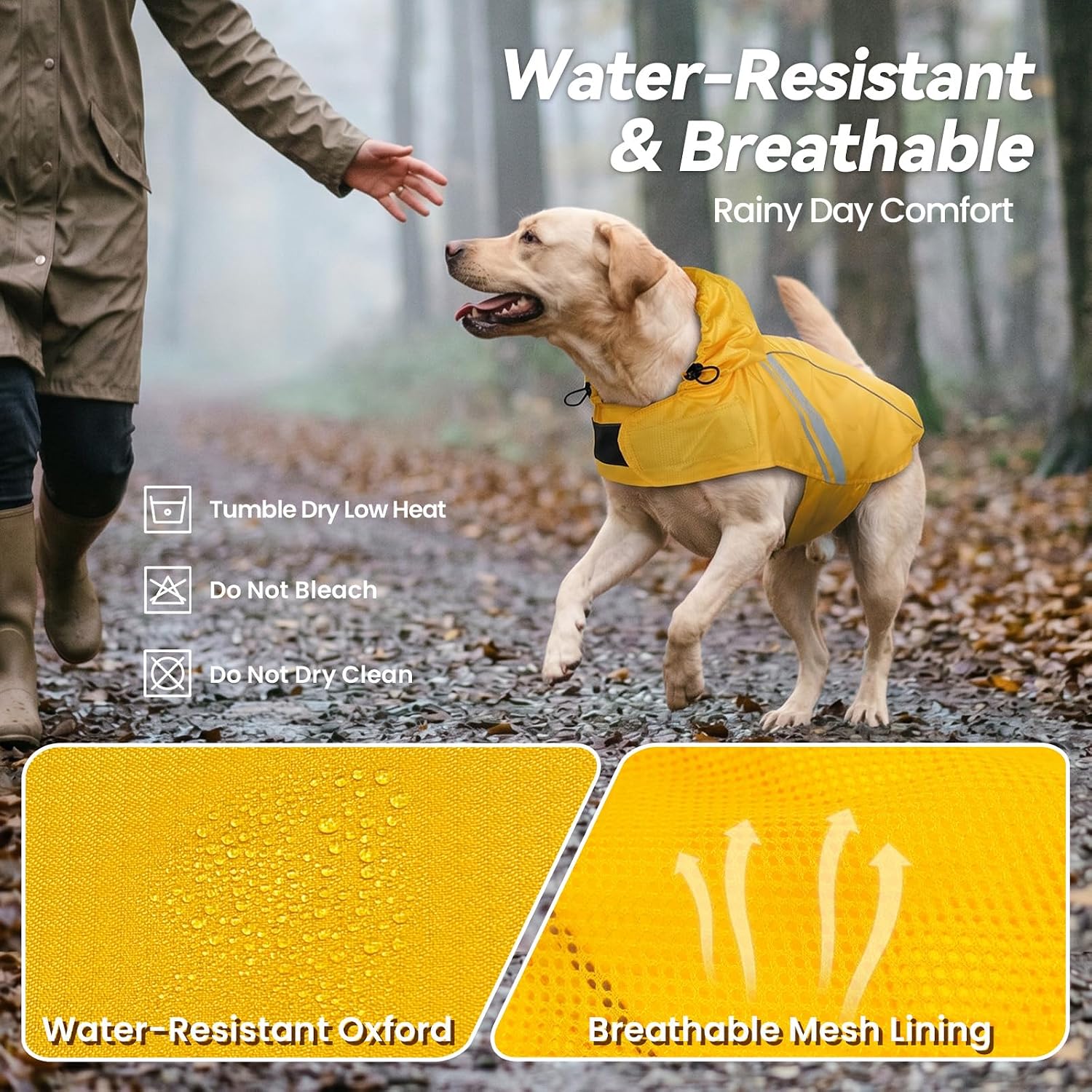 VIVAGLORY Dog Raincoat Wetoff Dog Rain Coat, XL, Yellow