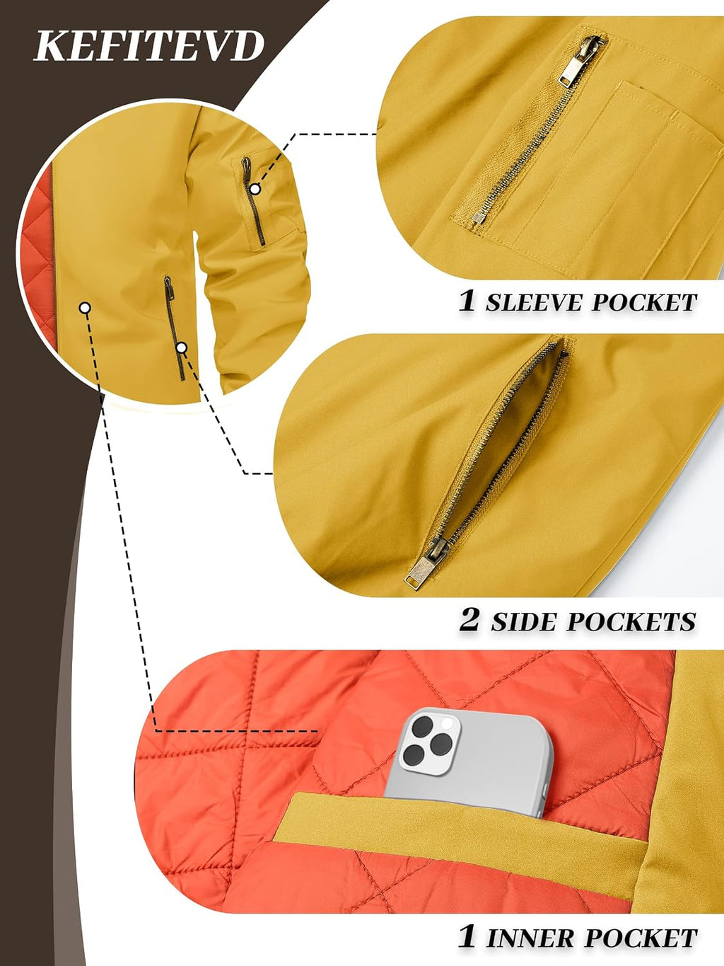 KEFITEVD Men's Bomber Jackets Winter Windbreaker Warm Full Zip Casual Coats