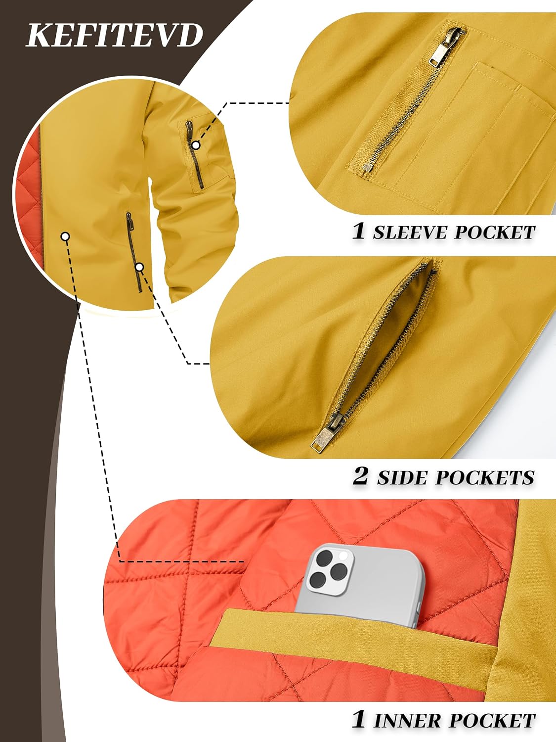 KEFITEVD Men's Bomber Jackets Winter Windbreaker Warm Full Zip Casual Coats