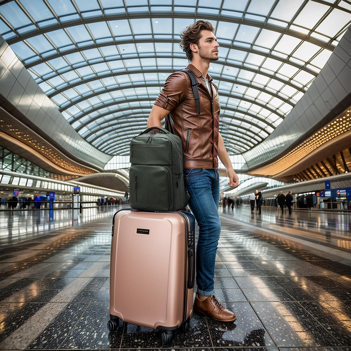 20L 15.6 Inch Laptop Backpack Anti Theft Flight Approved Green