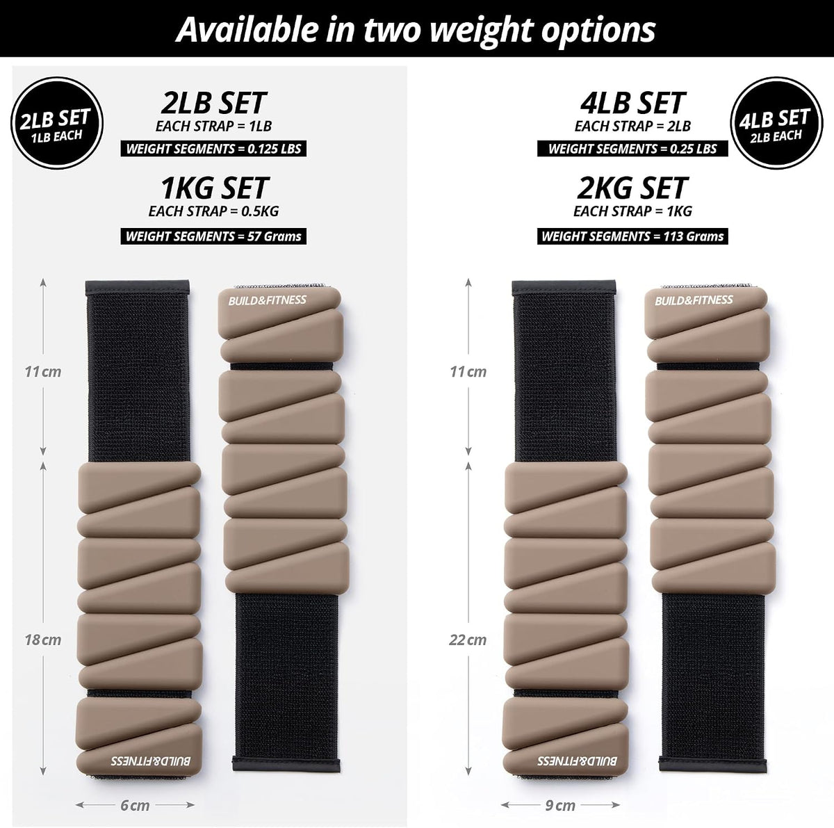 Wrist & Ankle Weights, Adjustable Bands for Women & Men Workouts, Set of 2 – 2lb or 4lb (1lb or 2lb each strap) Ideal for Runs, Jogs, Walks, Yoga, Dance, Pilates, Cardio, Aerobics, Strength Training