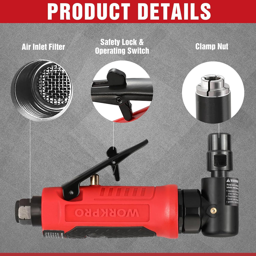 WORKPRO Air Angle Die Grinder, 20000 RPM, 1/4" & 1/8" Collets