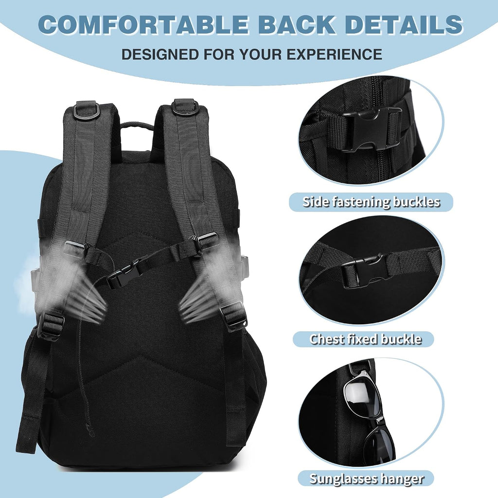 Wotony Tactical Backpack - Military waterproof backpack with multiple pockets and tactical gear for the outdoors (Black, 25L)