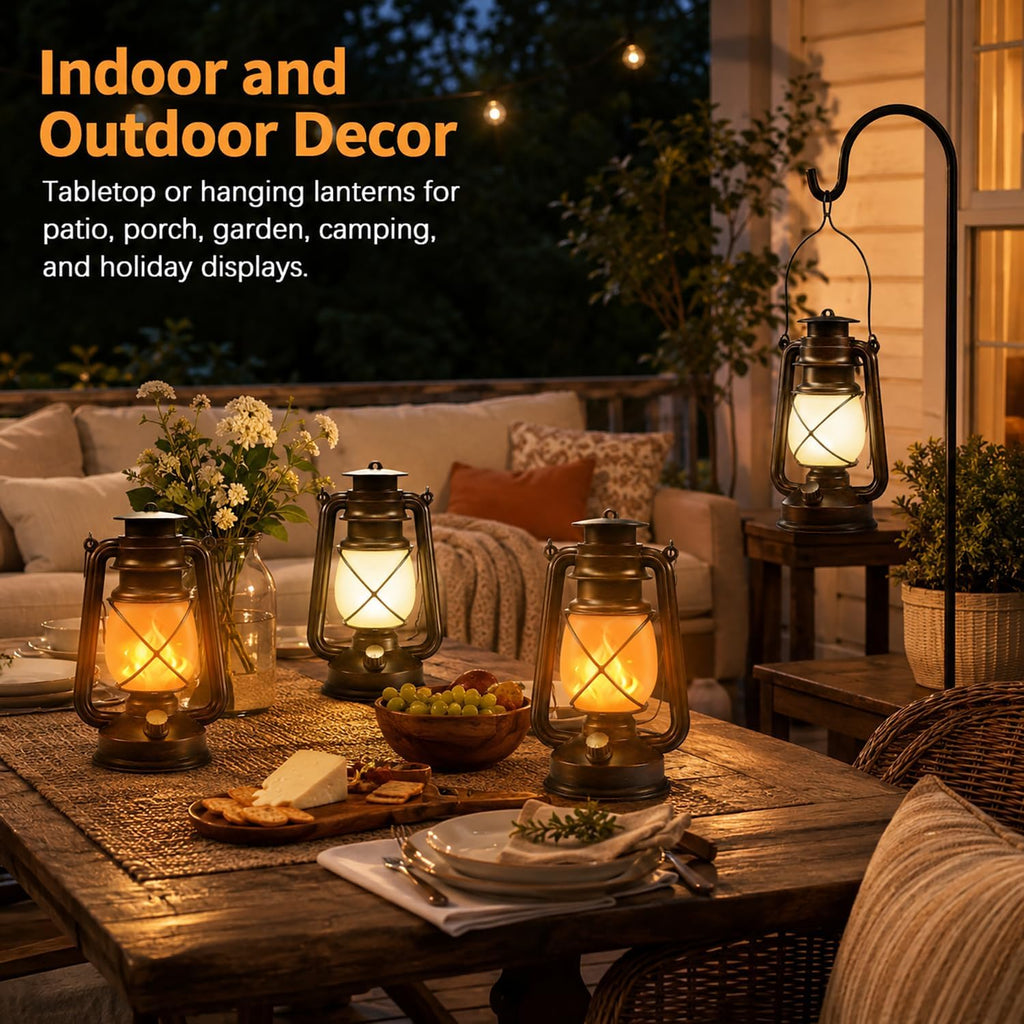 Outdoor Lanterns Waterproof Hanging Vintage LED Camping Lamps with Dancing Flame Non-Solar Remote Control Light Landscape Decor for Table Patio Garden Yard Pathway Porch 2Pack (3AA Batteries Power)