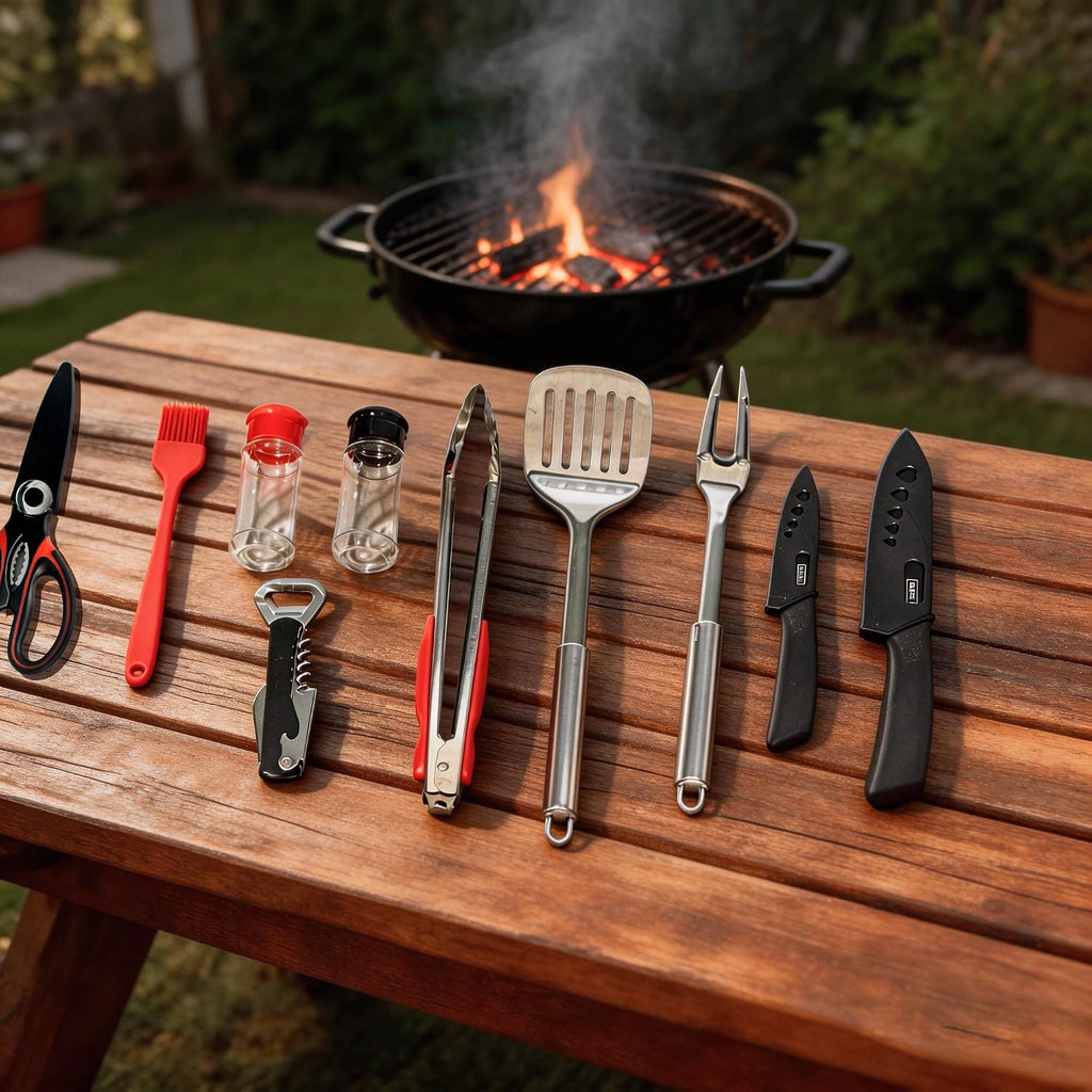 12 Pcs Camping Cooking Utensil Set, Camp Kitchen Set with Organizer Bag, Stainless Steel Outdoor Cooking and Grilling Utensil Organizer for Travel, Picnics, Camping, BBQs, Parties
