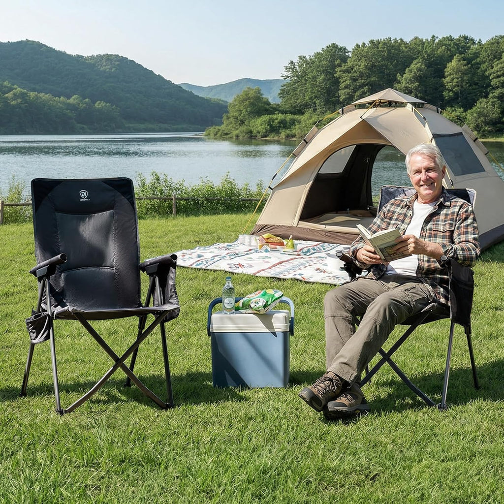 EVER ADVANCED Reclining Camping Chairs for Adult Supports 350lbs Grey