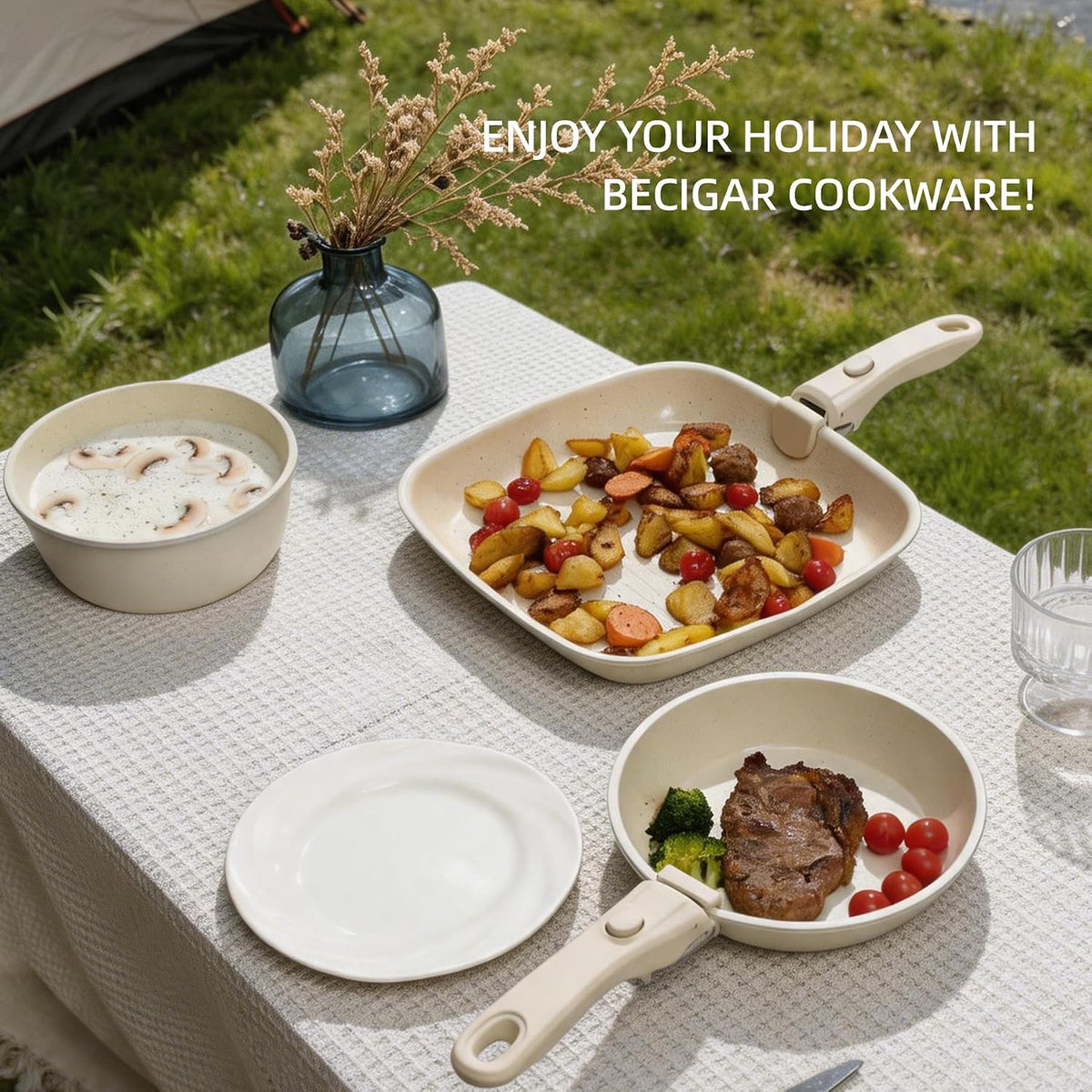 BECIGAR 24PCS Ceramic Pots and Pans Set