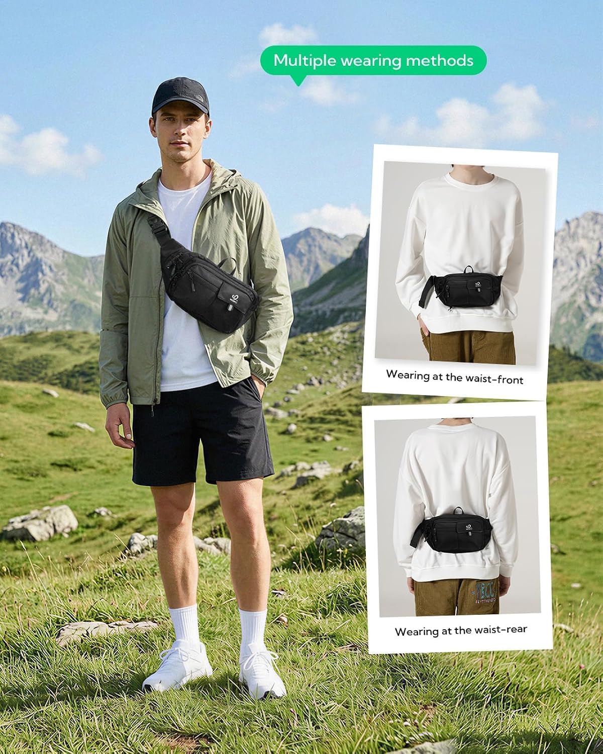 WATERFLY Fanny Pack Waist Bag: 3L Large RFID Anti-Theft with 9 Pockets
