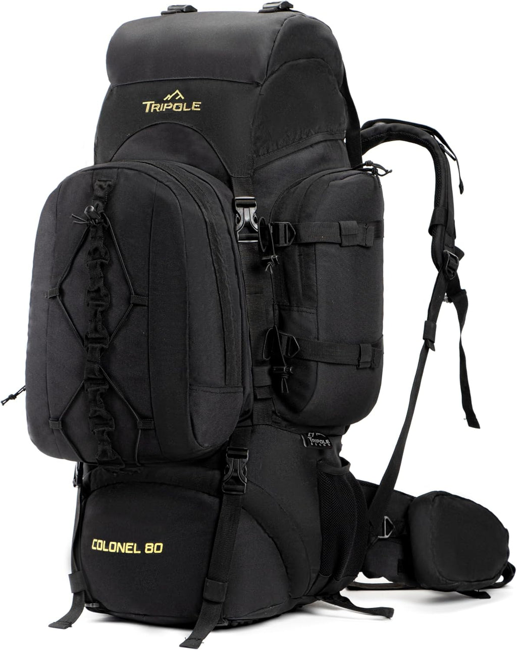 TRIPOLE Colonel 80 Litres Internal Frame Trekking and Hiking Rucksack + Detachable Day Pack, Rain Cover, Black | Tactical Backpack, Internal Frame Rucksack, Detachable Day Pack, Rain Cover, For Trekking And Hiking