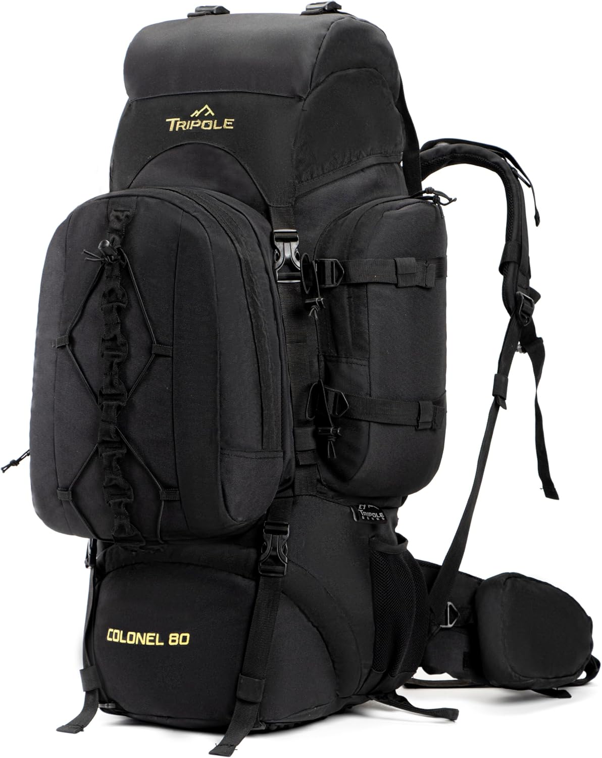 TRIPOLE Colonel 80 Litres Internal Frame Trekking and Hiking Rucksack + Detachable Day Pack, Rain Cover, Black | Tactical Backpack, Internal Frame Rucksack, Detachable Day Pack, Rain Cover, For Trekking And Hiking