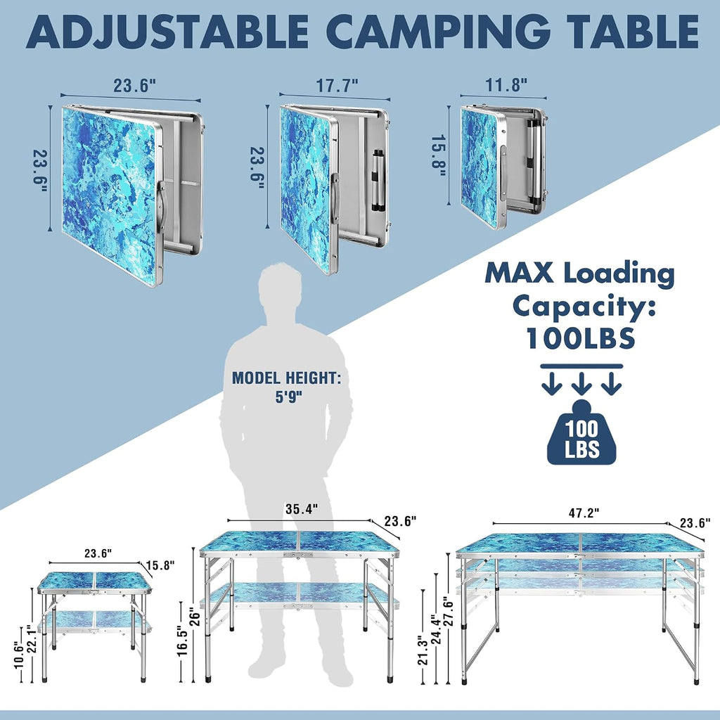 VILLEY Folding Camping Table 2FT, Portable Small Picnic Table