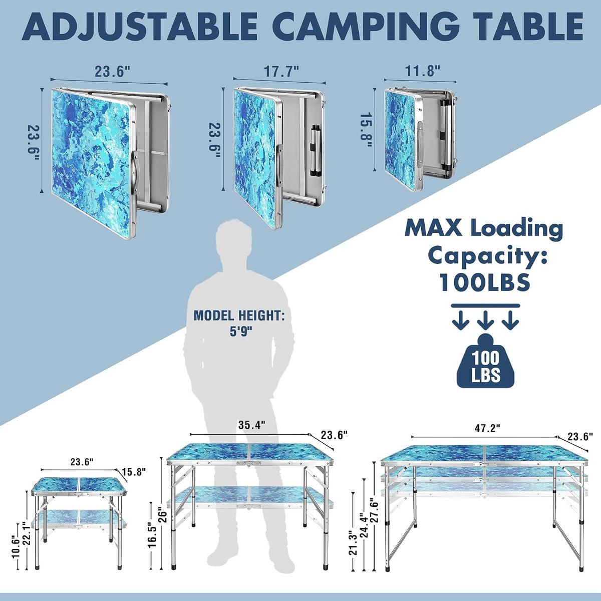 VILLEY Folding Camping Table 2FT, Portable Small Picnic Table