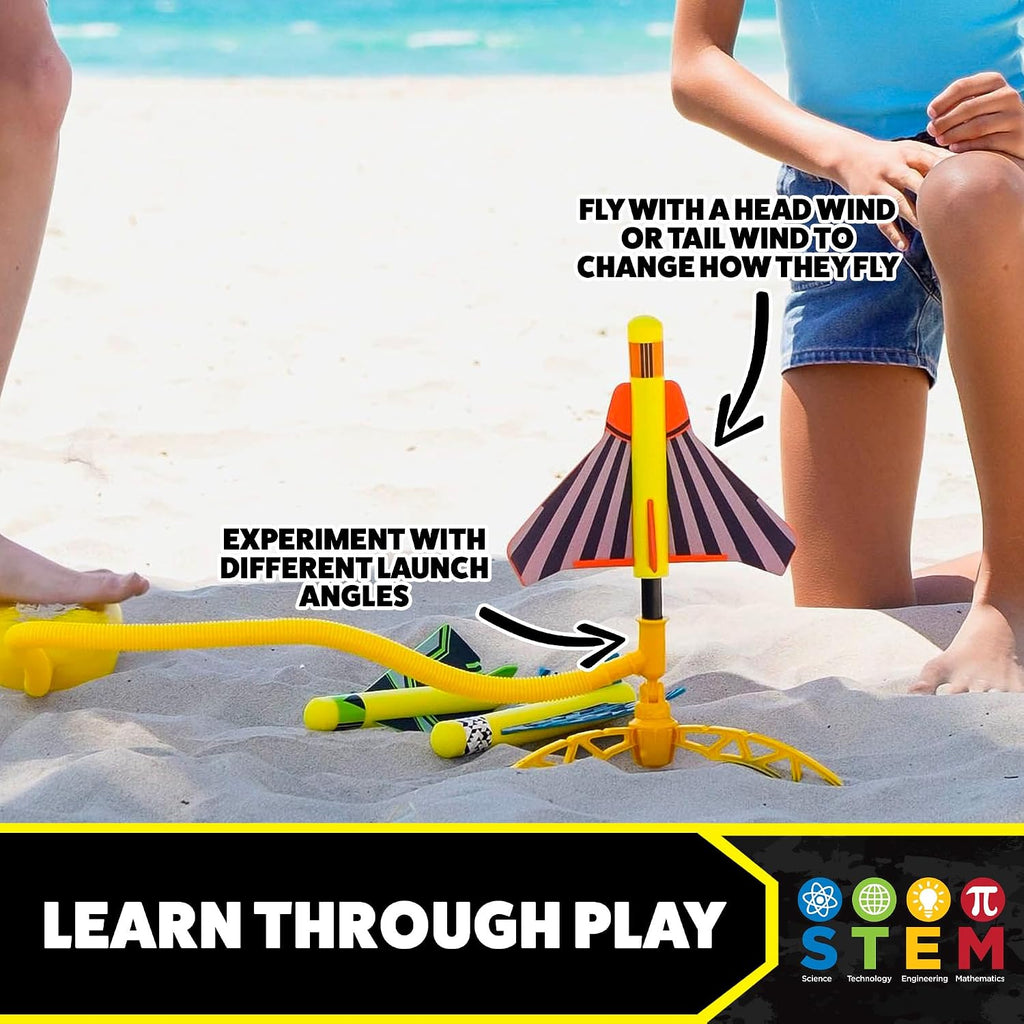 Stomp Rocket Stunt Plane Rocket Launcher Toy for Kids - 3 Foam Airplane Toy