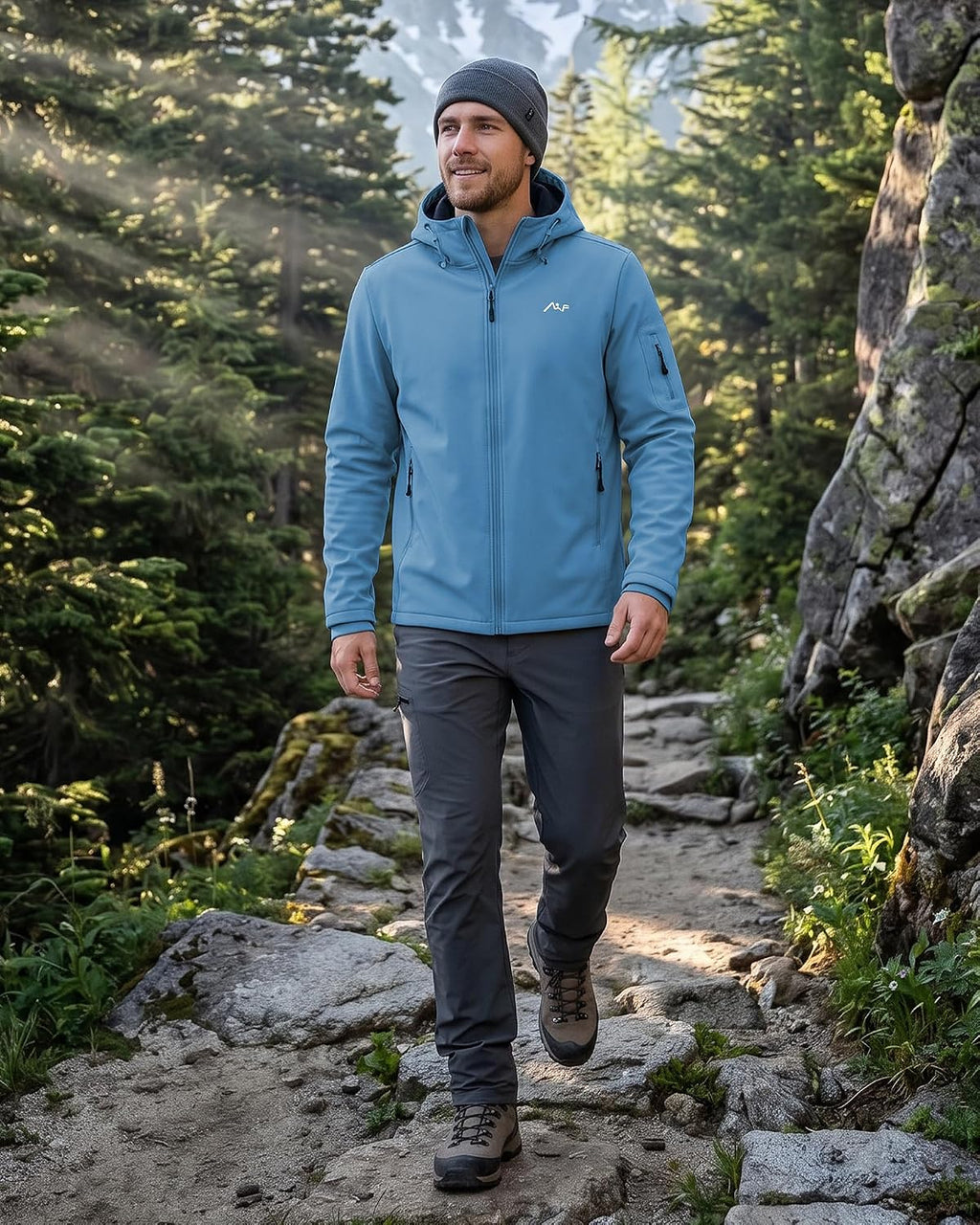 WULFUL Men's Lightweight Softshell Jacket Warm Fleece Lined Windbreaker Waterproof Soft Shell for Outdoor Hiking