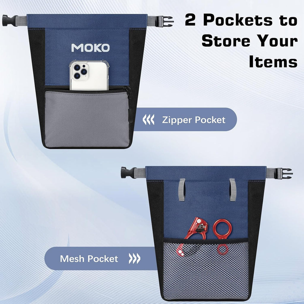 MoKo Chalk Bag for Rock Climbing, Large Capacity Climbing Chalk Bag with Magnetic Snap and Zipper Pocket, Portable Chalk Bucket for Rock Climbing, Weight Lifting, Bouldering, Gymnastics, Fitness